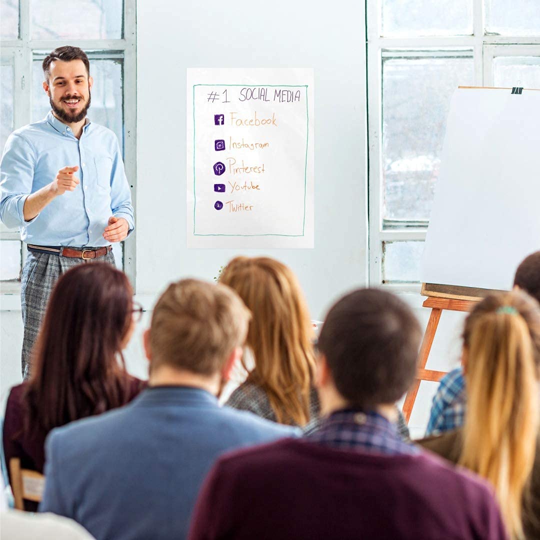 Elektrostatisch Selbsthaftende Whiteboard Folie XL von INNOX® - haftet magnetisch an allen Oberflächen | Ideales Flipchart Papier für Zuhause und Büro | Weiß, 90 x 110 cm, 15 Blatt