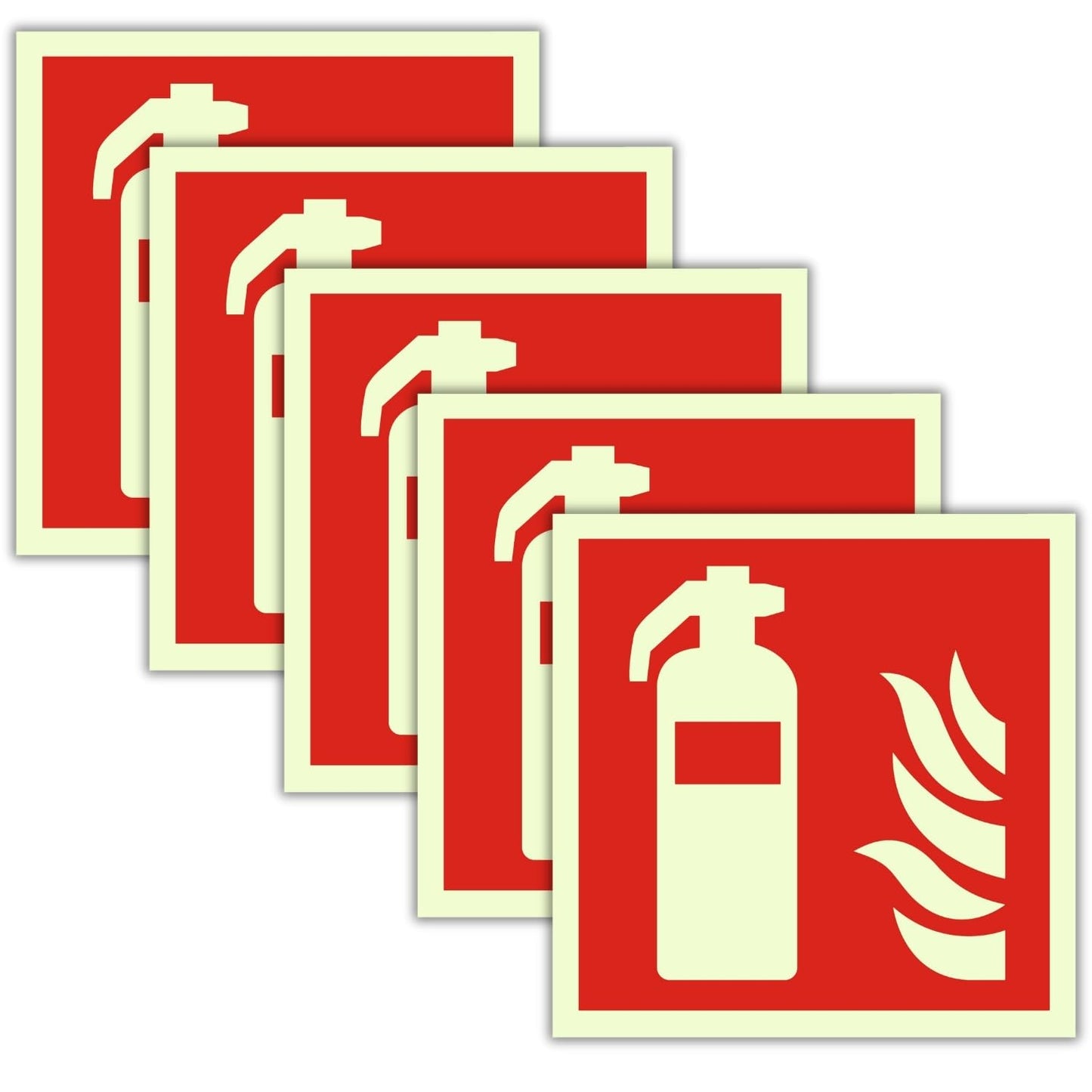 5 Stück - Schild Feuerlöscher (15 x 15 cm - 3mm stark) Alternative zum Feuerlöscher Schild - Brandschutzzeichen nach ISO - UV-Schutz für Innen und Außen
