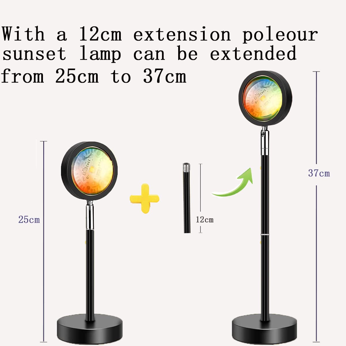 Sunset Lamp,Sonnenuntergang Lampe mit USB,Höhenverstellbar LED Nachtlicht Rainbow Light 24 Farben Zwei Fernbedienungen 4 Dynamische Modi 180° Drehung Sunset Projektionslampe,Selfie/Fotografie/Party