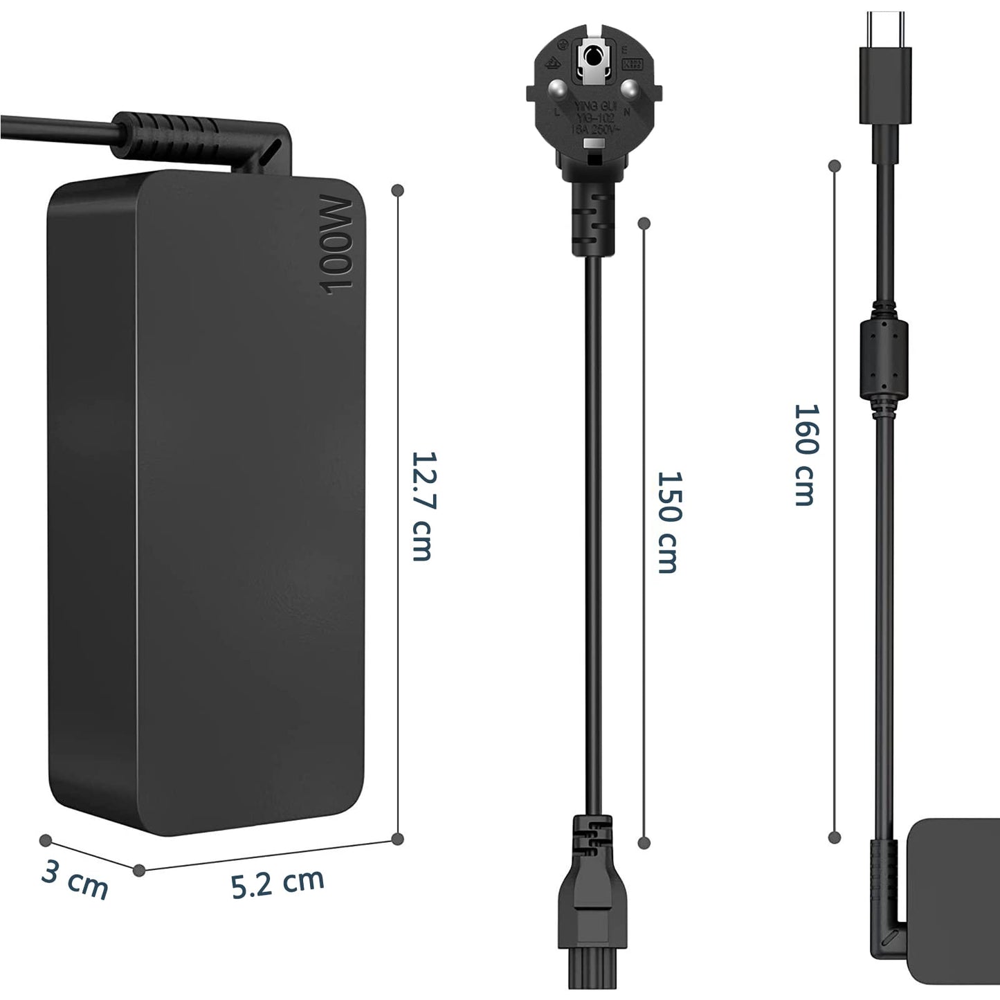 USB-C-Ladegerät, 100 W, Adapter für Mac Book Pro 16/15/14/13 Zoll, 2021/2020/2019/2018, Mac Book Air 13 Zoll, iPad Pro, Lenovo,DELL, HP, ASUS und alle USB-C-Geräte
