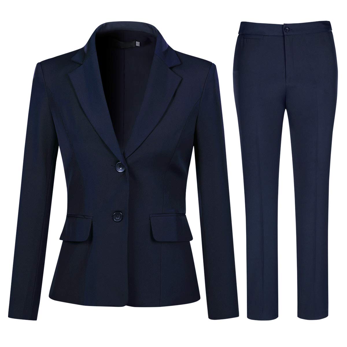 YYNUDA Anzug Set Damen Business Hosenanzug Slim Fit Blazer mit Anzughosen Elegant für Office Hochzeit Blau L