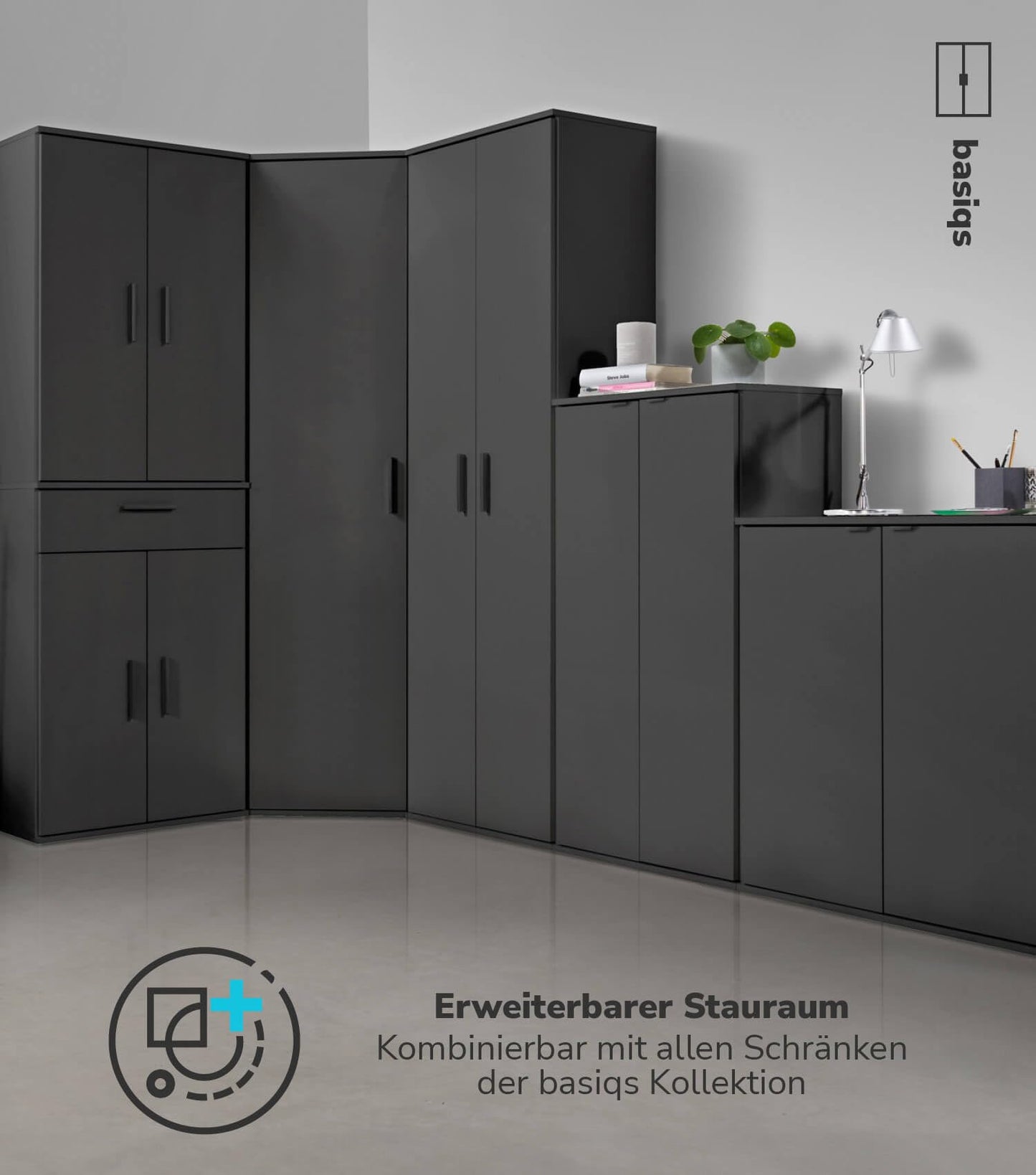 mokebo® Mehrzweckschrank 60cm Breite 'Der Lange', Aktenschrank, Büroschrank oder Schuhschrank in 60x180x34 cm (B/H/T), auch als Vorratsschrank oder Schrank aus Holz in Anthrazit-Schwarz