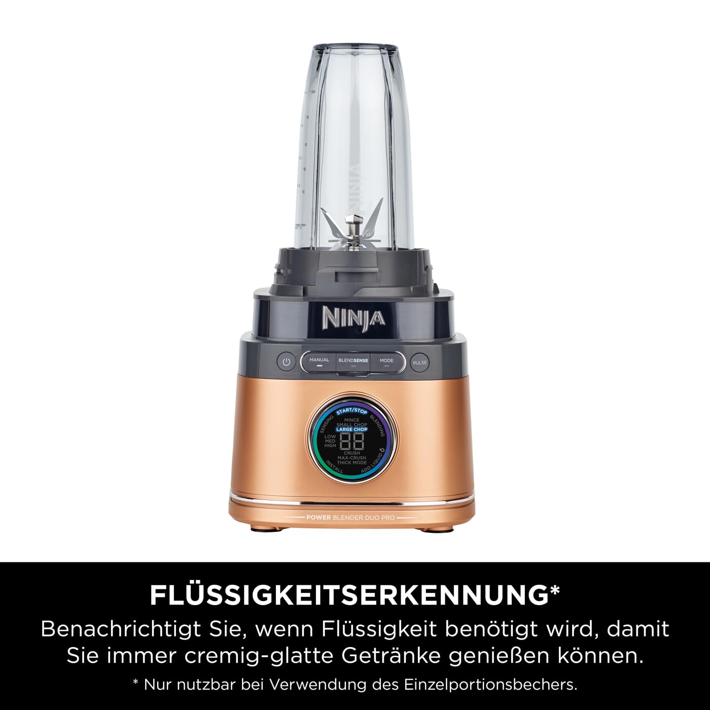 Ninja 2-in-1 Detect Power Mixer Pro & Single Serve, 1200W Mixer mit Krug, & Single Serve Behälter, Smoothies mixen, Gemüse hacken & Frozen Drinks mixen, Kupfer/Schwarz, TB301EUCP