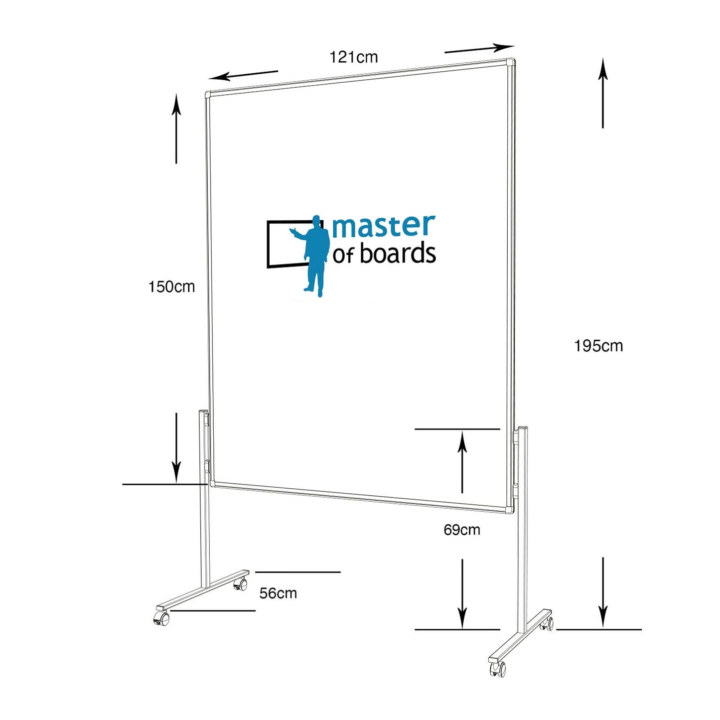 Master of Boards Moderationstafel Filz - Pinntafel für Projektarbeit und Meetings doppelseitig benutzbar - Mobiles Pinnboard mit Rollen - Höhe: 185 cm ausziehbar bis 200cm Breite 120cm - Farbe Blau