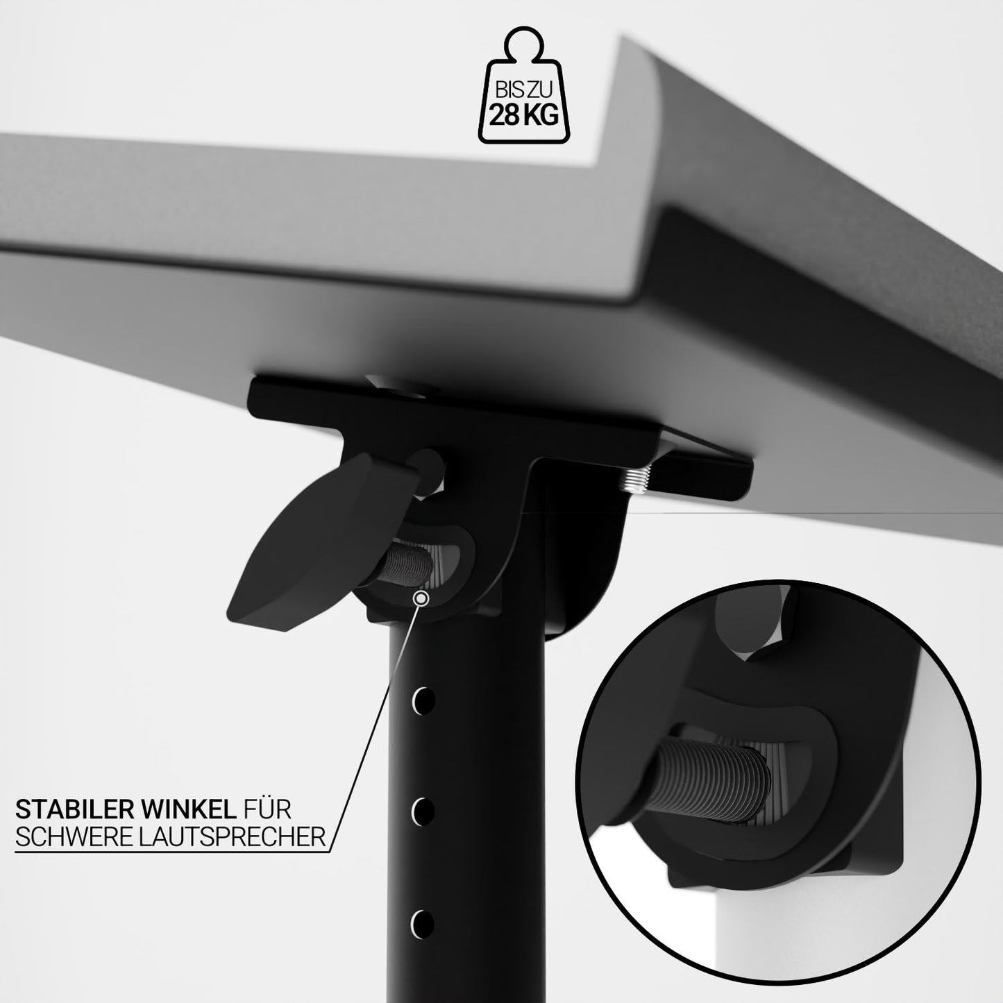Stabiler Lautsprecher Boxen Ständer Set inkl. Schaumstoff Absorber - Robust und Neigbar +/-20°, Tragfähigkeit bis zu 28 kg - Ideal für Schreibtisch, Tonstudio oder DJ Tisch