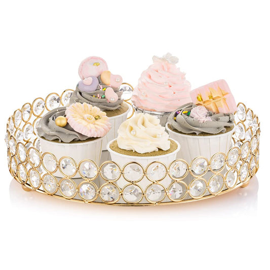 NUPTIO Tablett Spiegel Deko Kristallwaschtisch: 25cm Durchmesser Make Up Organizer Verziertes Deko Tablett für Parfüm Schmuck Kerzen und Make-up Weihnachten Hochzeitsfeier Wohnzimmer Deko