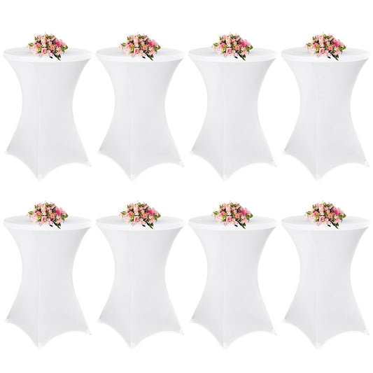 8 Stück Weiß Stehtisch Hussen Stehtische, Stehtischhusse für Ø 80-85 cm Stehtische und Bistrotische, Stretch-Tischdecke mit Fußtaschen für Hochzeit Geburtstagsfeier Bankett(80 cm, weiß)