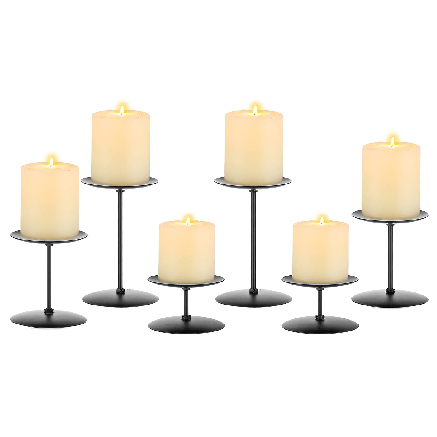 Romadedi Metall Kerzenständer Kerzenhalter Schwarz – für Stumpenkerzen Kerzen Adventskranz 6er Set, Unterschiedlicher Größe Vintage Modern Deko Tischdeko für Weihnachten Hochzeit Wohnzimmer