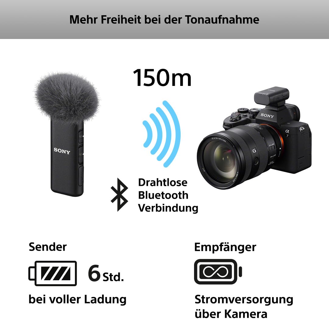 Sony ECM-W3S, 1 Sender, 1 Empfänger, Ladestation, Kompaktes Kabelloses Mikrofon, 150m Reichweite, Ideal für Kameras, Smartphones, Podcast, Streaming, Interviews
