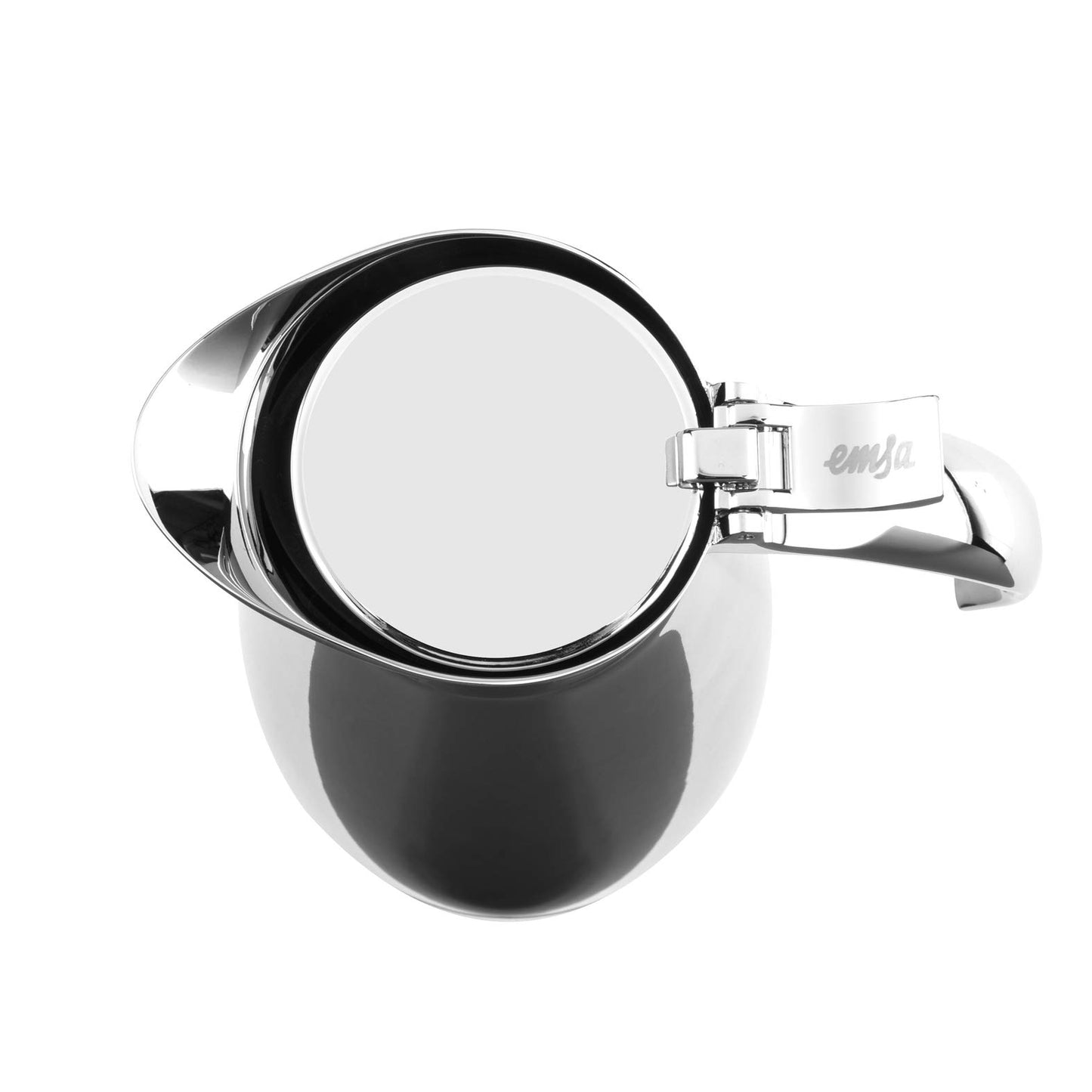 Emsa Eleganza Isolierkanne 502488 | 0,6 L Fassungsvermögen | Easy Open Verschluss | 12h heiß, 24h kalt | Edelstahl