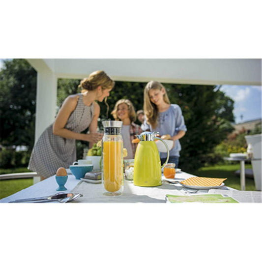 alfi FLOWMOTION 0,75l, doppelwandige Glaskaraffe aus Borosilikat, automatisches Ausgießen, integrierter Sieb, zerlegbarer Deckel, spülmaschinenfest, Thermo Glaskaraffe, für heiße und kalte Getränke