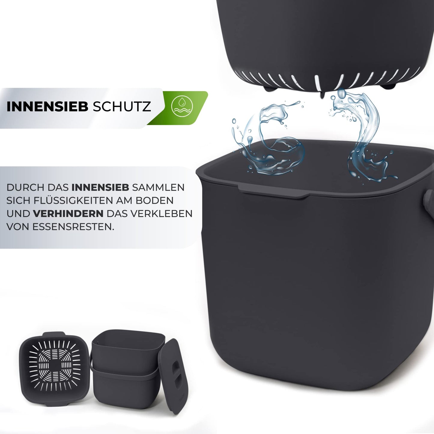 YourCasa Biomülleimer Küche 4L Komposteimer für alltäglichen Biomüll Behälter - Spülmaschinenfest - Geruchsdicht - Sieb - Bio Mülleimer klein mit Deckel Eimer Bioabfallbehälter Biotonne (4L Anthrazit)