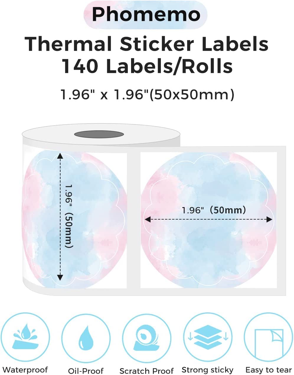 Phomemo Circle Etiketten für M110/M110S/M120/M200/M220, 1.96" x 1.96"（50x50 mm）Thermisches rundes Farbverlaufsetikett für Barcode/Logo-Etiketten/Kleingewerbe/Heimgebrauch, Blau