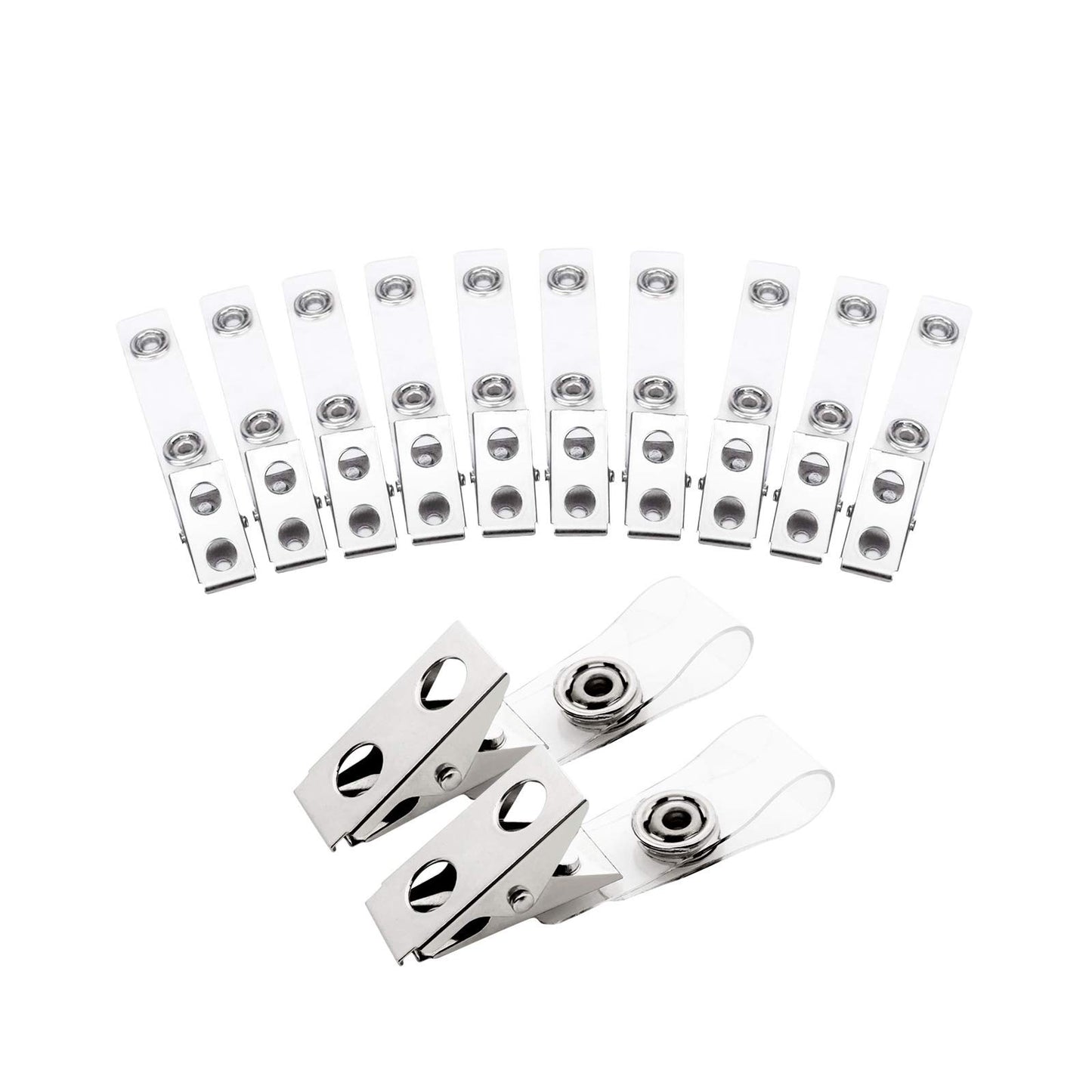 Fushing 150Pcs Metall Badge Clips mit klare PVC Straps für ID-Karten und Abzeichenhalter