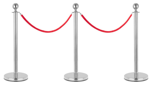 Stagecaptain PLS-150 Deluxe 3.2-150S Absperrständer Personenleitsystem - 3 Edelstahl-Stative und 2 rote Seile mit 1,5m Länge - Für Konzerte, Ausstellungen, Hotels, Kinos u.v.m. - silber