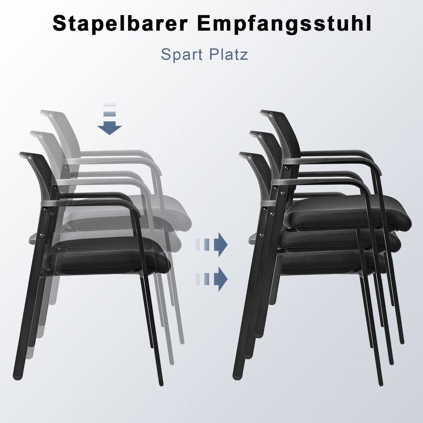 BASETBL Besucherstuhl, Konferenzstuhl für alle Fälle, Bürostühle mit festen Armlehnen, BIFMA-zertifizierter Stuhl, Stapelstuhl, 4er-Pack, Schwarz