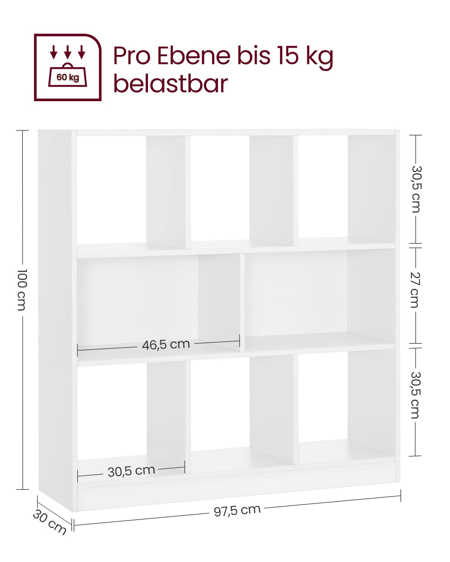 VASAGLE Bücherregal 8 Fächer Weiß, Flexibles Würfelregal 97,5 x 100 cm für Wohnzimmer, Büro und Schlafzimmer