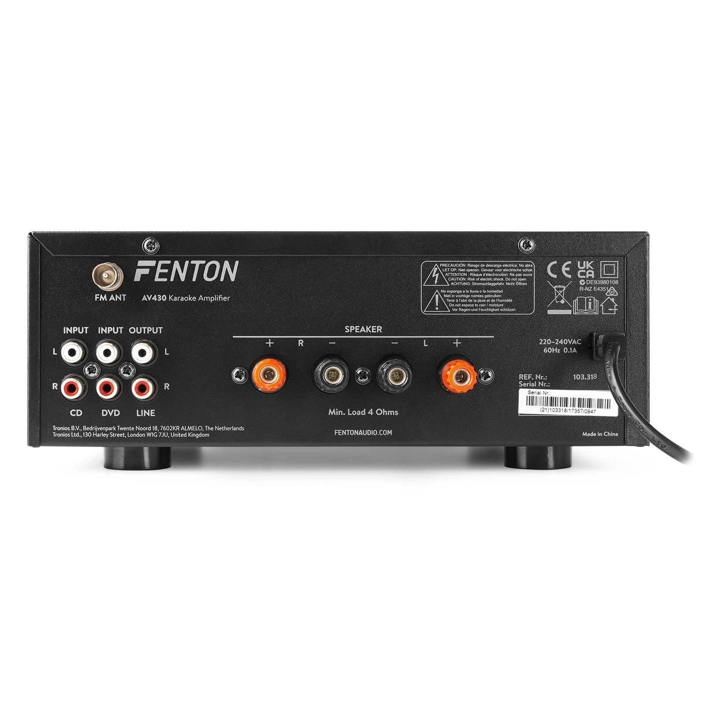 Fenton AV430B Karaoke Verstärker mit Echo, kompakter 600 Watt Bluetooth Verstärker, 2X MIC-In, 2X Cinch-In, MP3-Player, USB, SD, Stereo-HiFi-Verstärker, Amplifier inkl. Fernbedienung - Schwarz