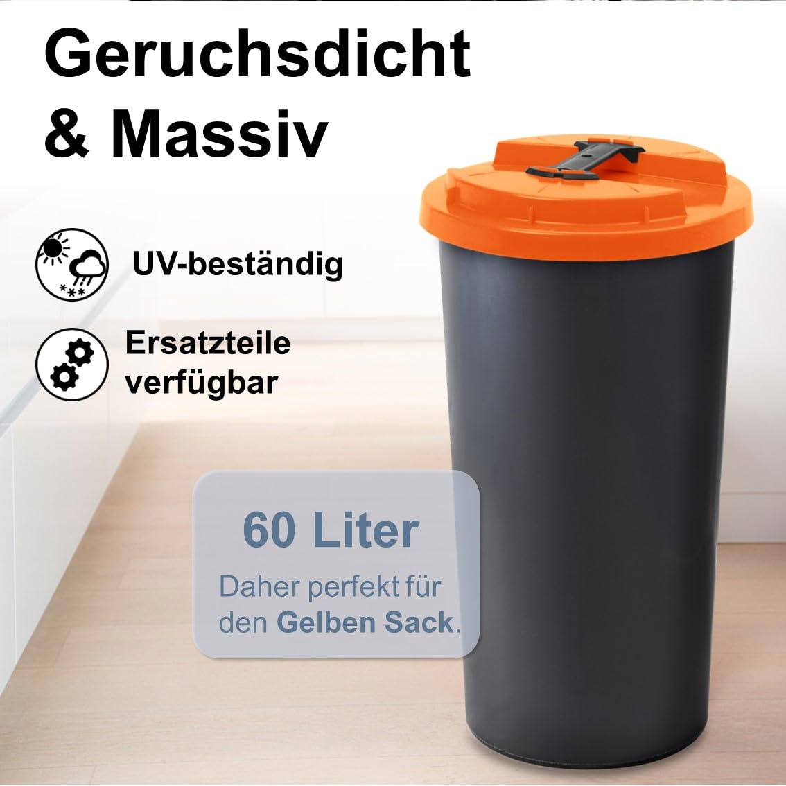 KUEFA BSC 60L Mülleimer, Müllsackständer, Gelber Sack Ständer inkl. Klemm-Ring für Müllbeutel, extra robust, UV- und witterungsbeständig, Sammelbehälter für Pfandflaschen und Leergut (Orange)