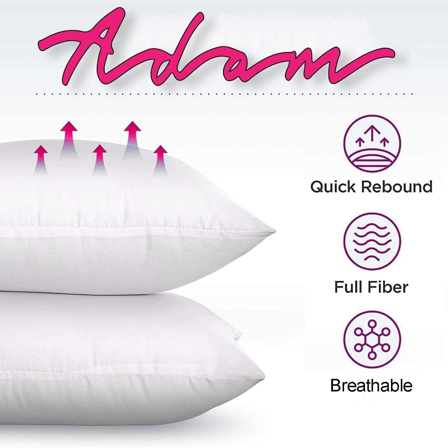 Adam Home Set mit 4 Sofakissen, 45 cm x 45 cm, Kissenfüllung (18" x 18"), weiß, weiche, schnell zurückfedernde Kisseninnenseite, Hohlfaser-Sofakissen, perfekt für Sofas