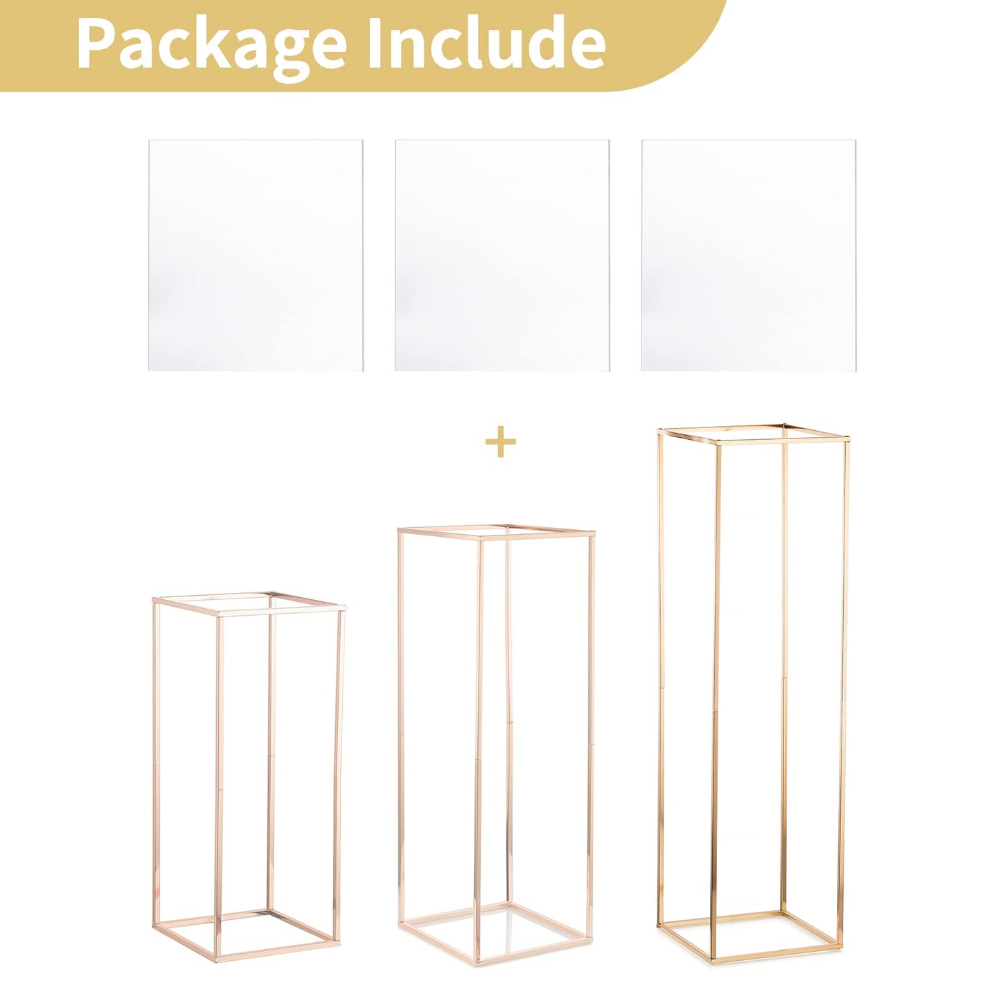 Nuptio Gold Hochzeit Tafelaufsätze für Tische mit Acrylplatte - 3 Stück Hohe Goldene Vase für Tafelaufsätze Säule Blumenständer für Hochzeiten Partei Nach Hause Dekorationen (60cm/80cm/100cm)