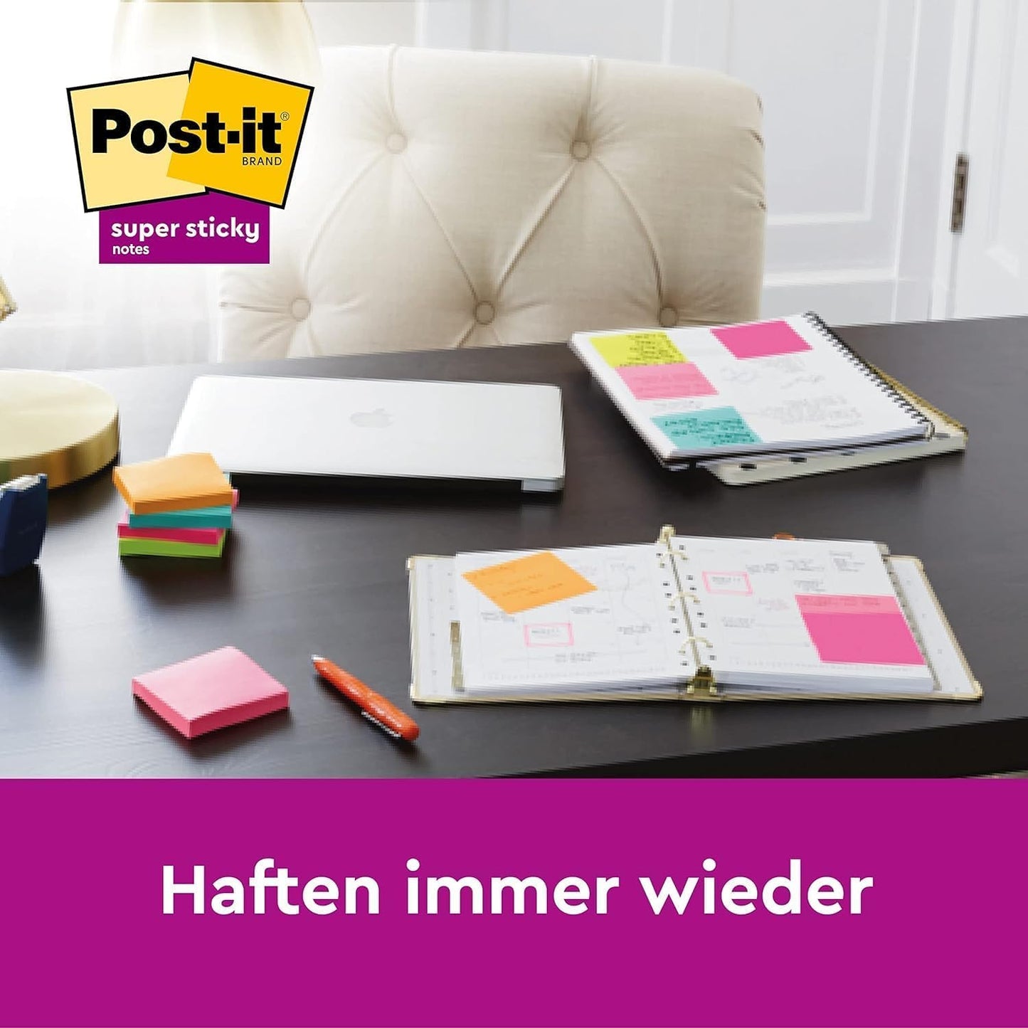 Post-it Super Sticky Notes Carnival Collection, Packung mit 6 Blöcken, 90 Blatt pro Block, 76 x 76 mm, Gelb, Blau, Grün, Pink - Extra-stark klebende Notizzettel für To-Do-Listen und Erinnerungen
