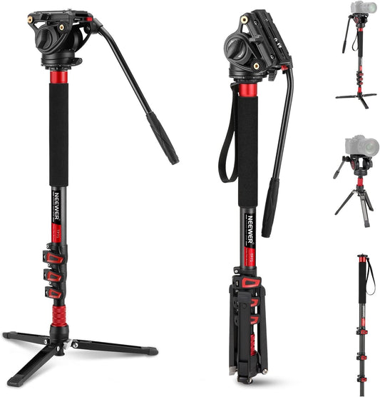 NEEWER 71,6" Pro Kamera Einbeinstativ, Teleskop Kohlefasereinbeinstativ mit Schnellwechselplatte, für DJI RS Gimbals, abnehmbare Basis für Kamera Camcorder, maximale Belastung 6kg, TP71