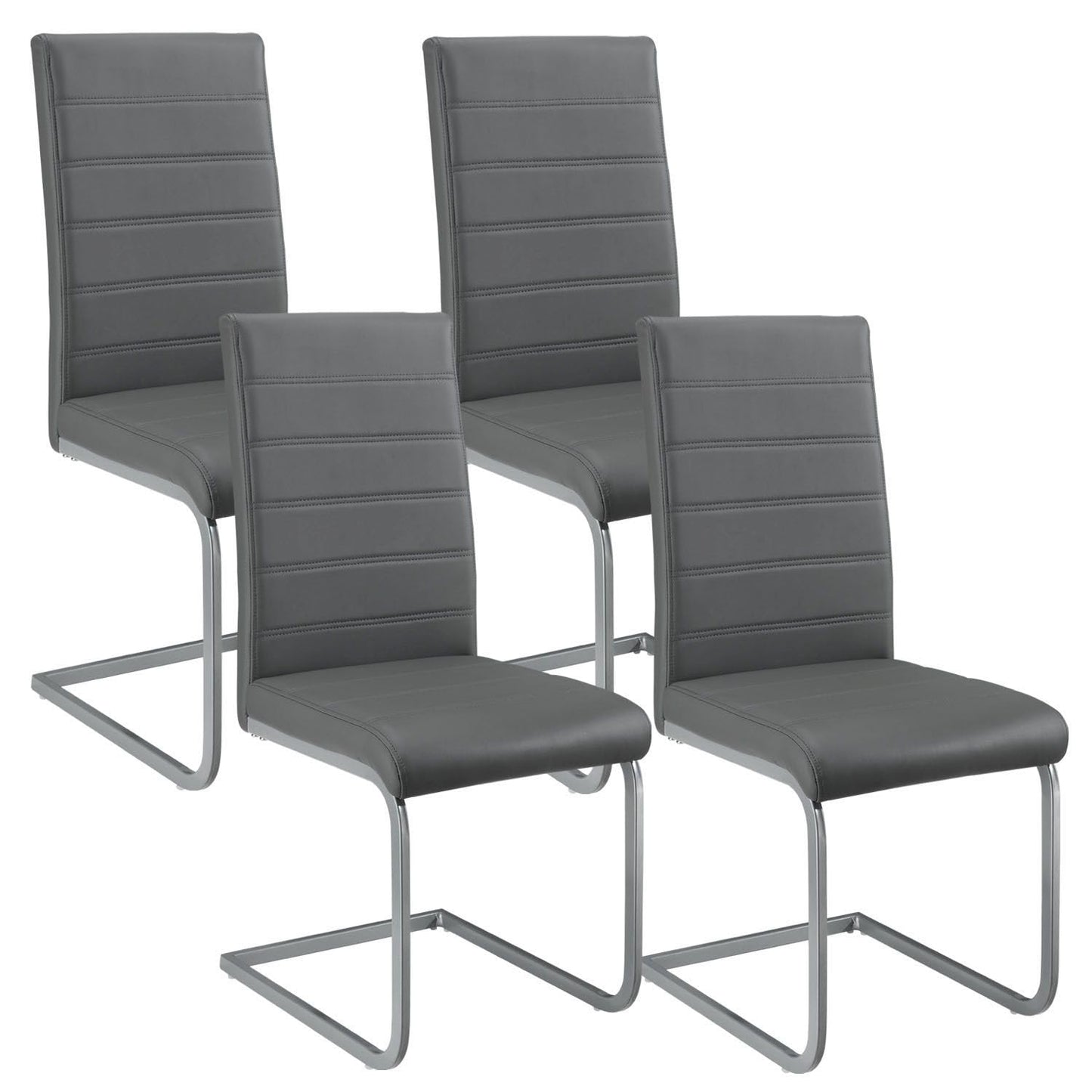 Juskys Freischwinger Schwingstuhl Vegas 4er Set - 4 Esszimmerstühle mit Rückenlehne, Küchenstühle aus Metall & Kunstleder - Stühle modern für Esszimmer, Wohnzimmer & Küche - Grau