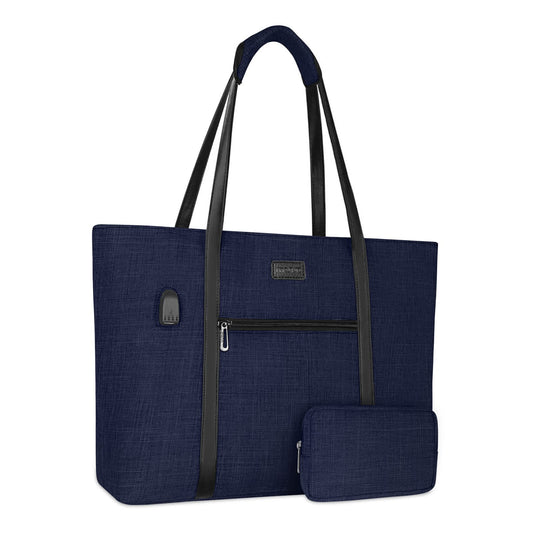 MOSISO USB Anschluss Laptop Tote Tasche für Frauen,Kompatibel mit MacBook,17-17,3 Zoll Notebook und Chromebook,Robuste Veranstalter Geschäftsreise Aktentasche mit kleiner Geldbörse,Navy Blau