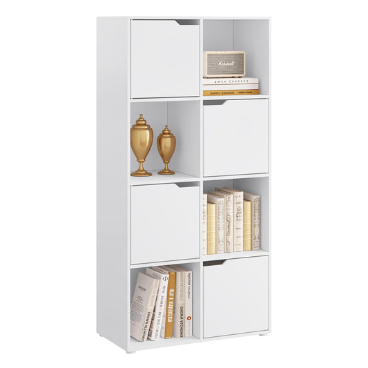 Weißes WOLTU Bücherregal mit 8 Fächern, 4 Türen, kompaktes Würfelregal für Wohnzimmer und Büro