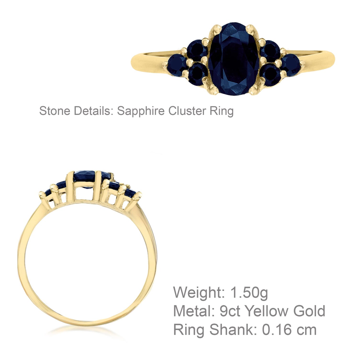 Carissima Gold Damen-Ring 9 k (375) Gelbgold Ovalschliff Saphir 56 (17.8)