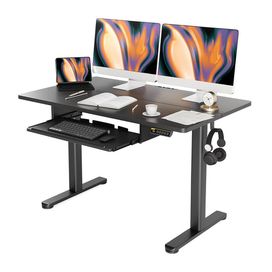 Claiks Schreibtisch Höhenverstellbar Elektrisch mit Tastaturablage, 120 x 60 cm Elektrischer Schreibtisch,Höhenverstellbarer Computertisch mit Memoryfunktion,Standing Desk,Schwarz