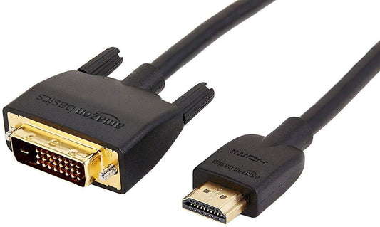Amazon Basics - HDMI-A-auf-DVI-Adapterkabel für Fernseher, bidirektional, 1080P, vergoldet, 1.8 m, 1 Stück, Schwarz