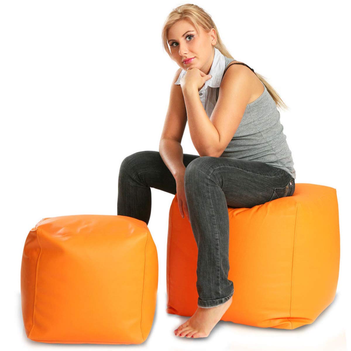 Ecopuf Cube L Pouf Fußstütze für den Außenbereich aus Polyester, wasserdicht, Oxford, 600D, Outdoor, mit Polystyrol-Kugeln, Dimm 50 x 50 cm