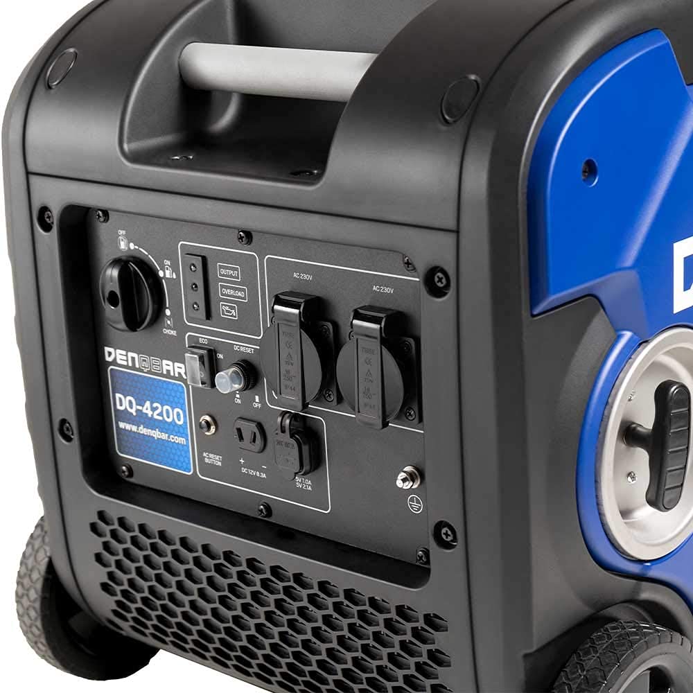 Denqbar Inverter Stromgenerator DQ-4200 4200W, Benzin Stromerzeuger mit 230V, Rädern, USB Fast-Load, Superleise, 4-Takt Motor, tragbar - Für Camping, Garage, Baustelle, Wohnmobil und Notstromaggregat