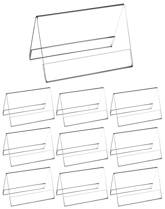 QWORK® 10er Pack 10x6 cm Acryl Tischaufsteller Namensaufsteller Halter, 2mm Verdickt Dachform Doppelseitige Tischaufsteller für Namensschild und Preisschild