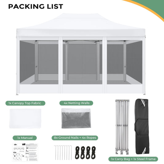 COBIZI Faltpavillon 3x4,5 Pavillon 3x4,5m Wasserdicht Stabil, Partyzelt Faltbar mit 4 Seitenwänden Moskitonetz Pop Up Gartenpavillon Anti-UV für Garten, Weiß