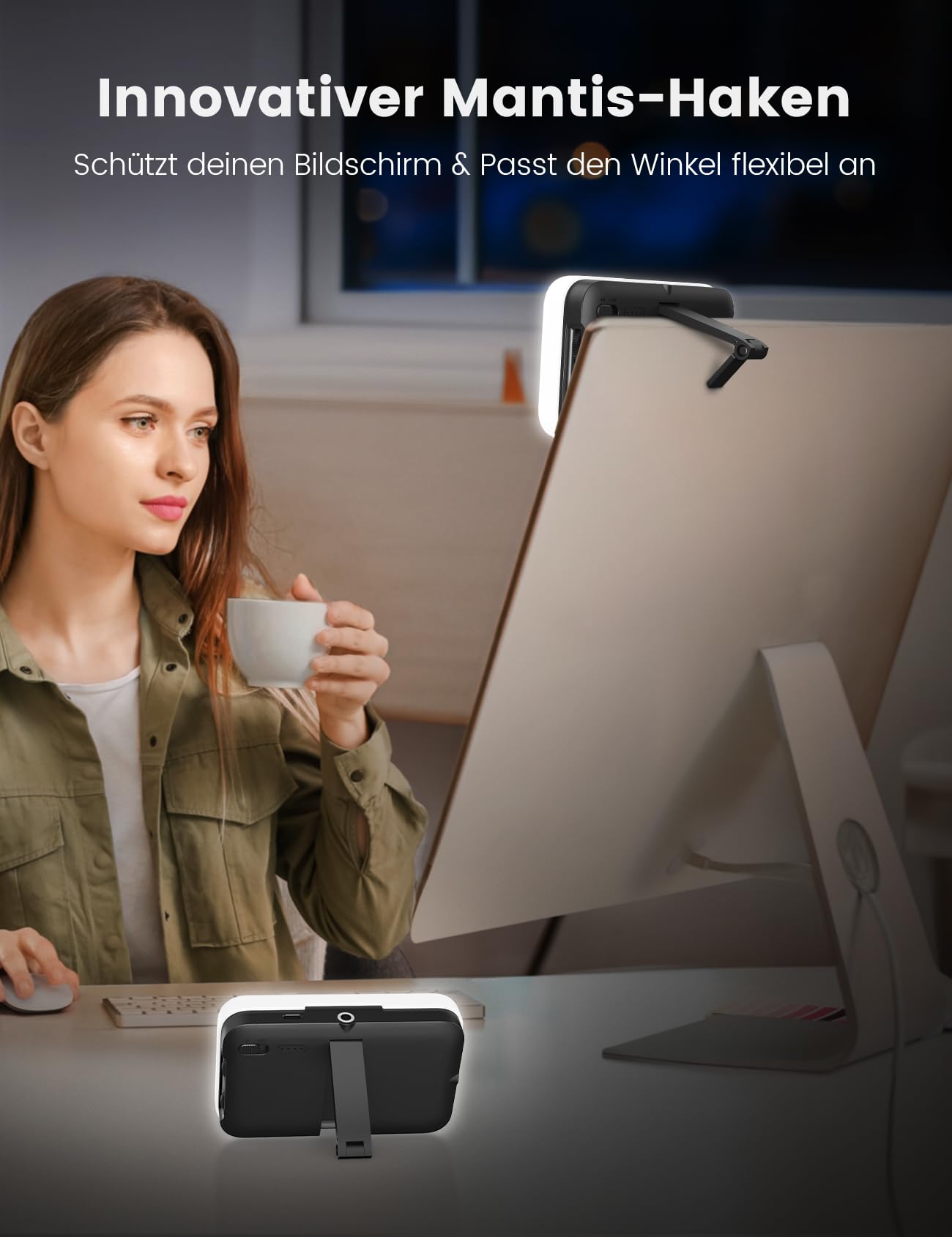ANXRE Selfie Licht mit Soft-Diffusor & integriertem Ständer – Wiederaufladbares Clip-Fill-Licht mit 96 LEDs, geeignet für Handy, iPhone, Kamera und Laptop, für Make-up, TikTok, Vlogs und Videoanrufe