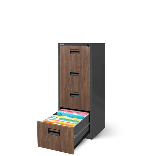 Jan Nowak Hängeregistraturschrank V004A Hängemappenschrank Hängeregisterschrank Aktenschrank mit 4 Schubladen Pulverbeschichtung Stahlblech 132 cm x 46 cm x 62 cm (H x B x T) (Anthrazit/Holzoptik)