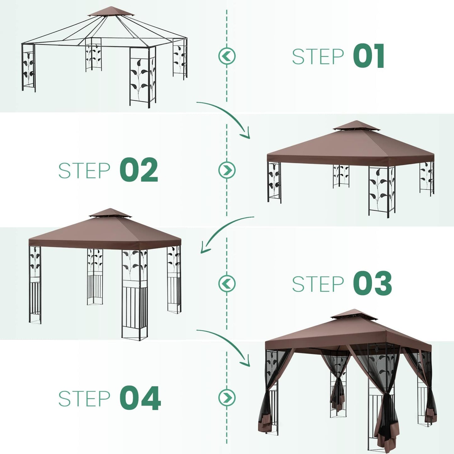 COBIZI Gartenpavillon Mit Moskitonetz Pavillon 3x4 Wasserdicht Stabil Winterfest Pavillon Metall Winterfest Sturmfest Garten Pavillon Wetterfest Gazebo Pavillon Metall Pavillon