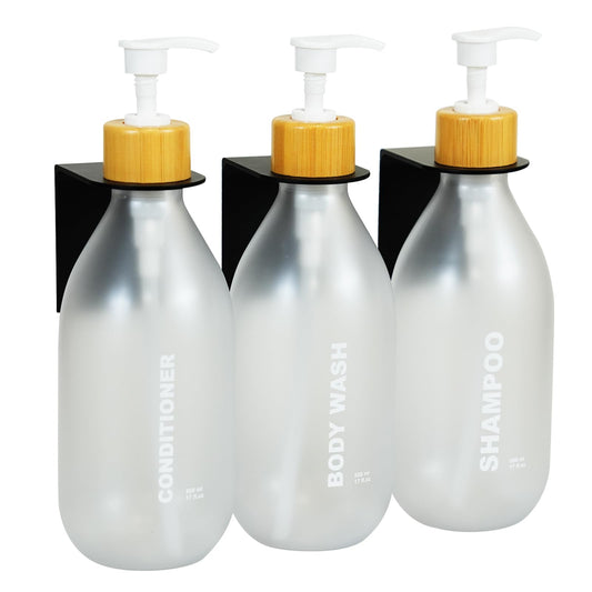 ILIKEPOW Seifenspender Wandbefestigung Set - 500 ml nachhaltige mit Rutschfester Oberfläche für Handseifen, Shampoos und Lotionen für das Badezimmer Mattes Weiß