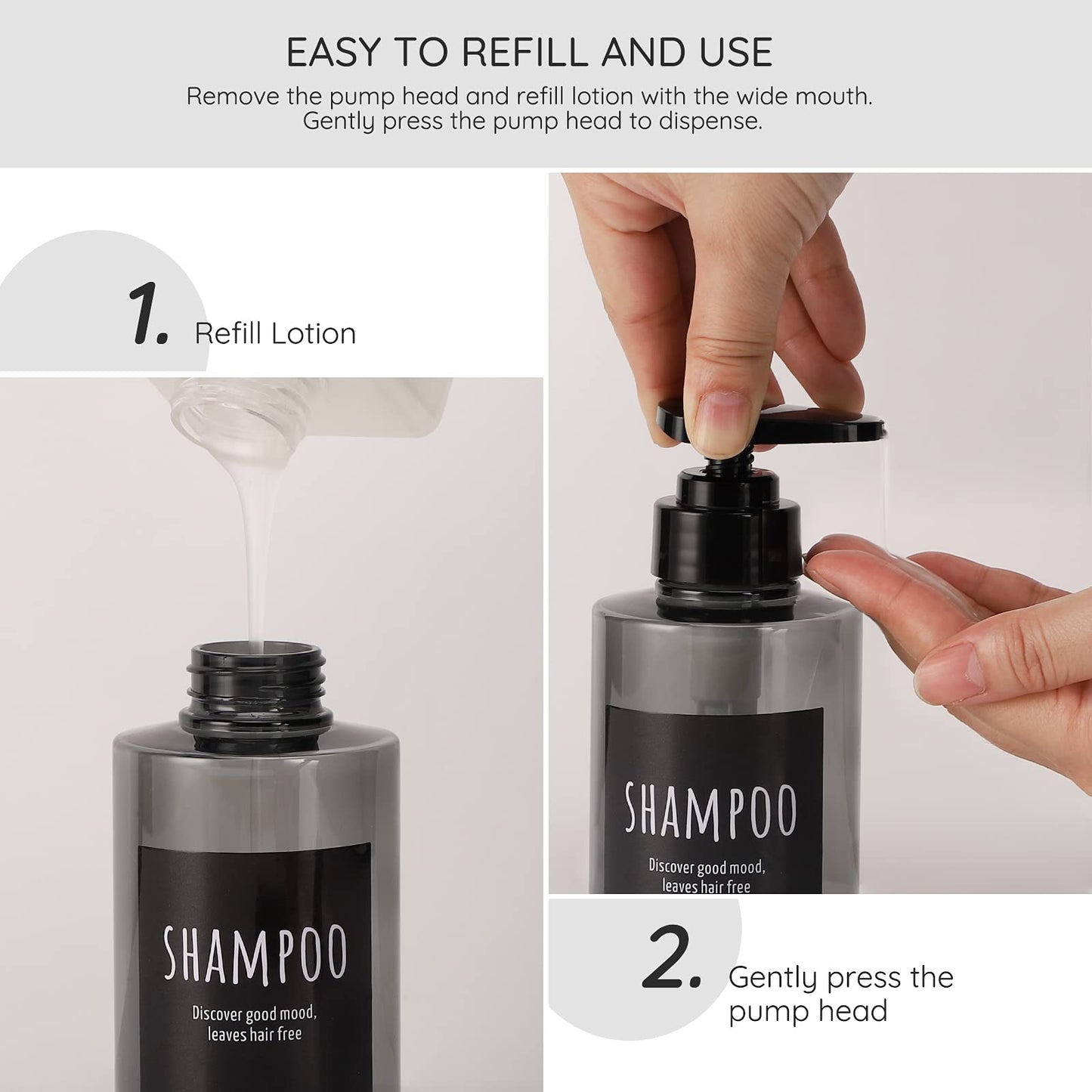 300ml Leere Shampoo-Flasche, Segbeauty 3pcs Kunststoff-Pumpspenderflasche, 10,1 Unzen Nachfüllbare Shampoo-Pumpflaschen für die Dusche Körperseife Haarspülung Hotel Badezimmer Grau