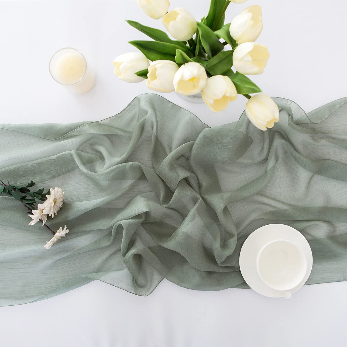 CHUQING Tischläufer Chiffon grün,70 cm x 3m,Salbeigrün Tischläufer Hochzeit Tischdeko Eukalyptus Grün Table Runner,Mintgrün