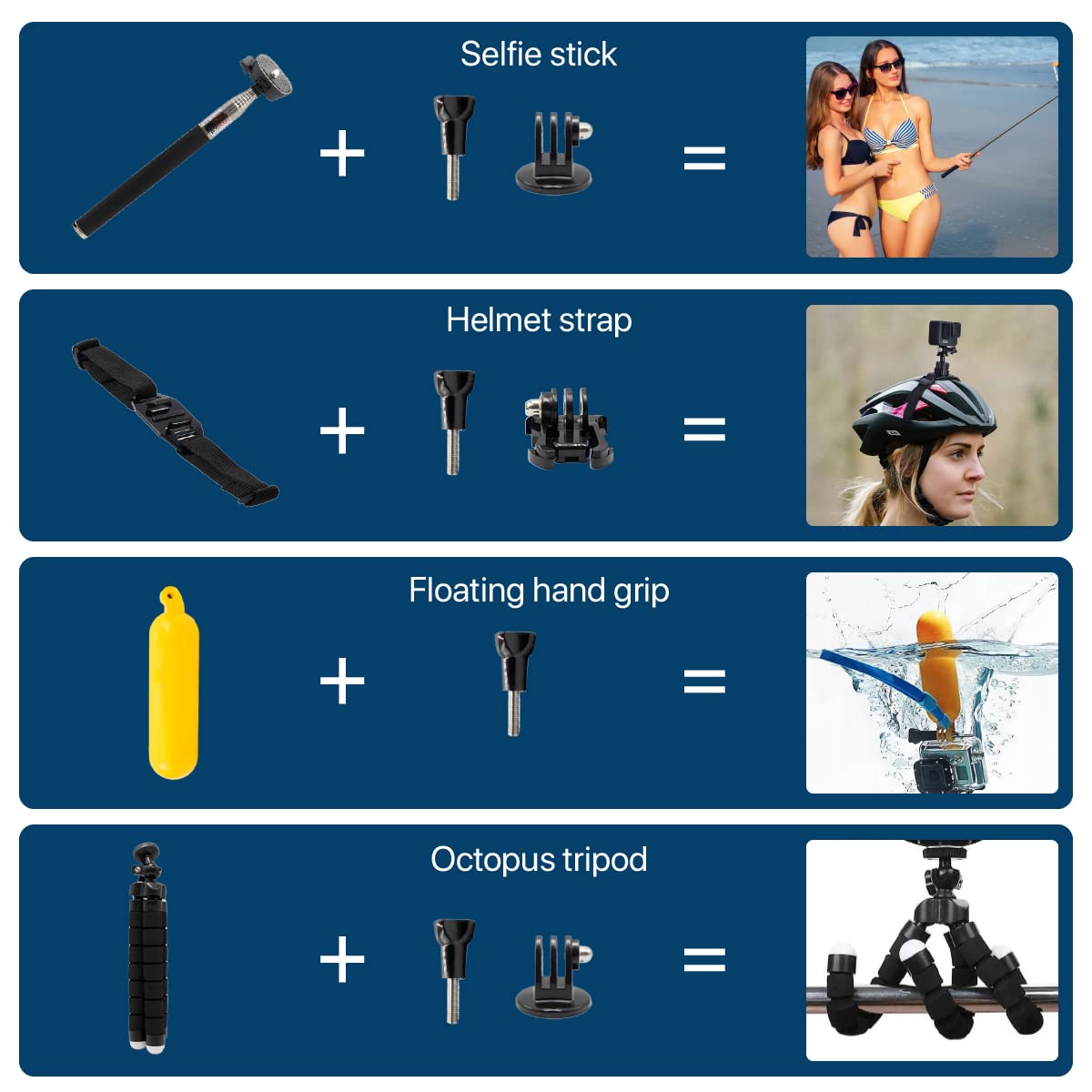 MMOBIEL 50-in-1 Action-Kamera-Zubehör-Kit Kompatibel mit GoPro Hero 11 10 9 8 7 6 5 4, GoPro Max, Fusion, DJI Osmo Action, AKASO, Insta 360, etc. - Inkl. Action Kamera Kopfhalterung, Stativ und mehr