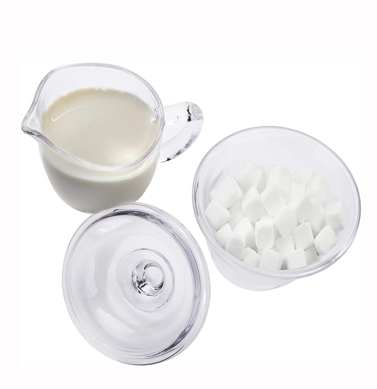Nicunom Glas Milch und Zucker Set, Transparent Zuckerdose mit Deckel, Tee- oder Kaffeeservice-Set mit Sahnekännchen, 200 ml