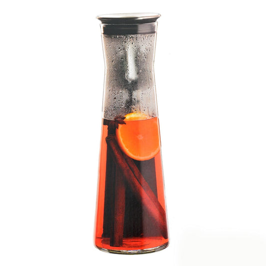 Bohemia Cristal 093 006 103 SIMAX Karaffe ca. 1100 ml aus hitzebeständigem Borosilikatglas mit praktischem Ausgießer aus Edelstahl "Indis", 10.2 x 10.2 x 30.5 cm