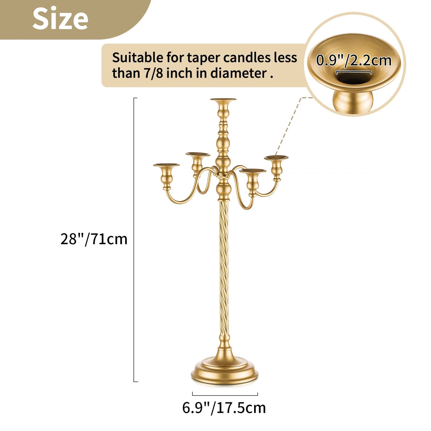Nuptio Kandelaber Kerzenständer 5 Armig: 71cm Satz von 2 Kerzen Ständer Halter hoch, Gold Metall Kandelaber Kerzenhalter Retro für Home Hochzeit Weihnachten Halloween Geburtstag Jahrestag
