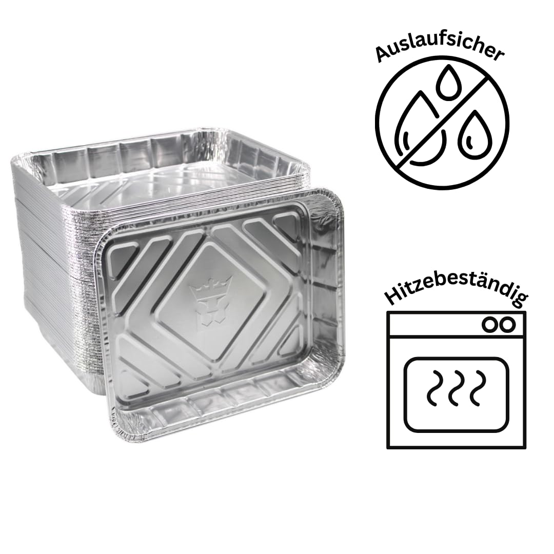 Enpack Aluschale R879-930G - 100 Stück Alu Grillschalen 226x176x30 mm - Feuerfeste Aluschalen 1000ml - Tropfschale/Fettauffangschale zum Grillen, Auflaufform - Aluschalen Grill - Grilltropfschale