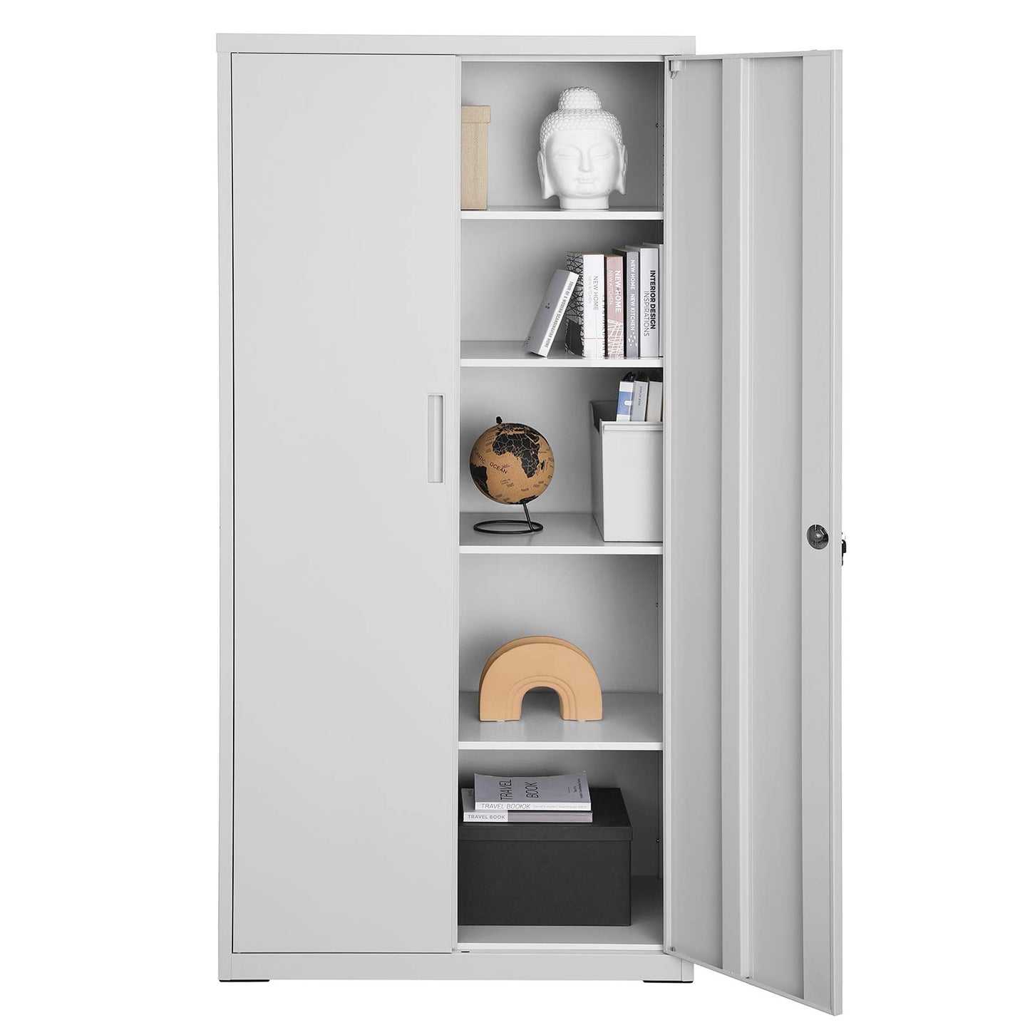 SONGMICS Aktenschrank, Mehrzweckschrank, Stahl-Aufbewahrungsschrank, 5 Ebenen, Doppeltüren, Schloss, Werkzeugschrank, verstellbare Ablagen, Garage, Büro, Wohnzimmer, grau OMC015G01