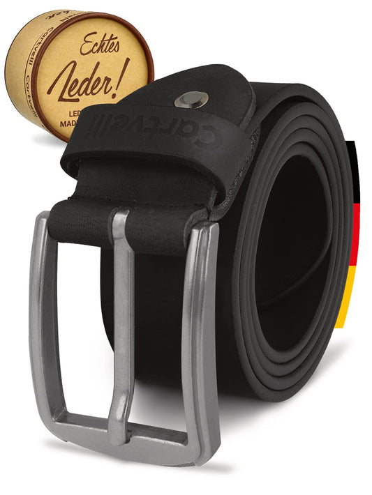 Cartvelli Herren Ledergürtel Schwarz 120cm Made in Germany - 40mm Echt-Leder Gürtel Schnalle Silber Herrengürtel Vollleder Jeansgürtel BS19s-120